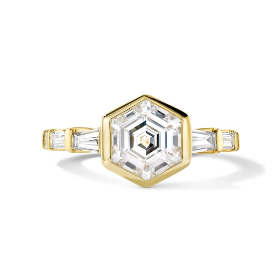 2 CT. T.w. Hexagon Step-Cut Certified Lab-Grown Diamond Engagement Ring in 14K Yellow Gold (F/Vs2)