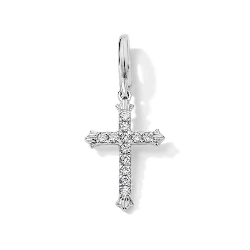 Main Image 1 of 1/10 CT. T.W. Lab-Grown Diamond Flared Cross Necklace Charm in Sterling Silver (F/VS2)