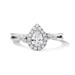 3/4 CT. T.W. Pear-Shaped Lab-Grown Diamond Frame Promise Ring in Sterling Silver (F/VS2)