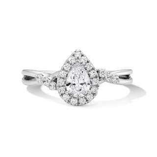 3/4 CT. T.W. Pear-Shaped Lab-Grown Diamond Frame Promise Ring in Sterling Silver (F/VS2)