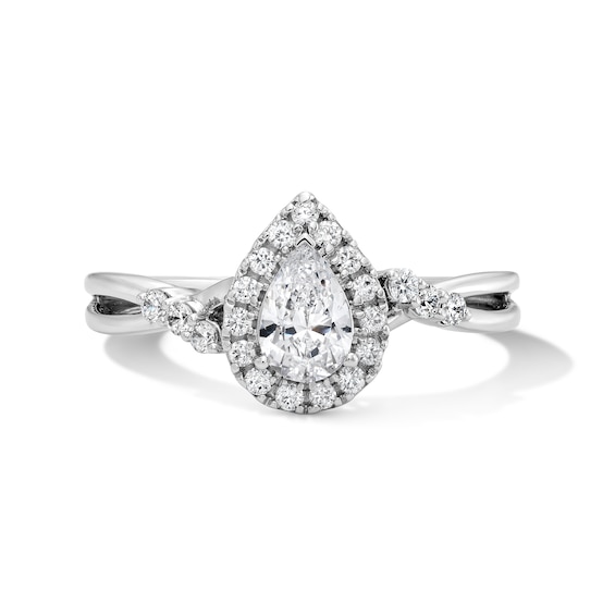 3/4 CT. T.w. Pear-Shaped Lab-Grown Diamond Frame Promise Ring in Sterling Silver (F/Vs2)