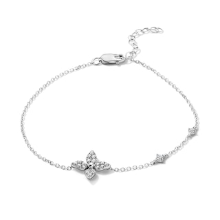 1/5 CT. T.W. Diamond Flower Bracelet in Sterling Silver - 7.0"
