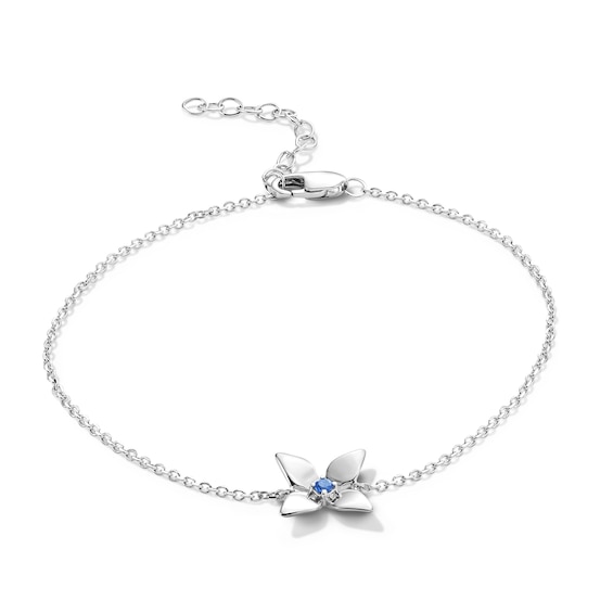 Blue Sapphire Flower Bracelet in Sterling Silver - 7.0"