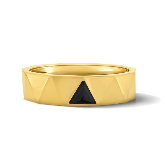 Trillion-Cut Black Spinel and Black Diamond Accent Ring in Sterling Silver with 14K Gold Plate