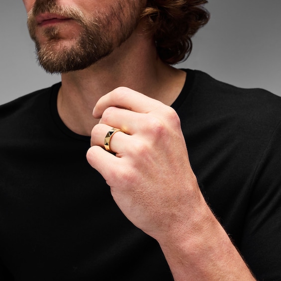 Trillion-Cut Black Spinel and Black Diamond Accent Ring in Sterling Silver with 14K Gold Plate