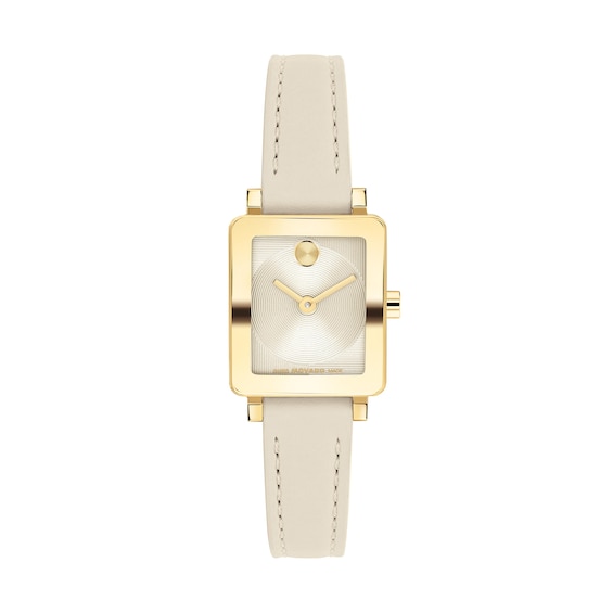 Ladies' Movado Bold® Evolution 2.0 Gold-Tone IP Stainless Steel Watch with Cream Leather Strap (Model: 3601381)
