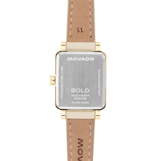Ladies' Movado Bold® Evolution 2.0 Gold-Tone IP Stainless Steel Watch with Cream Leather Strap (Model: 3601381)