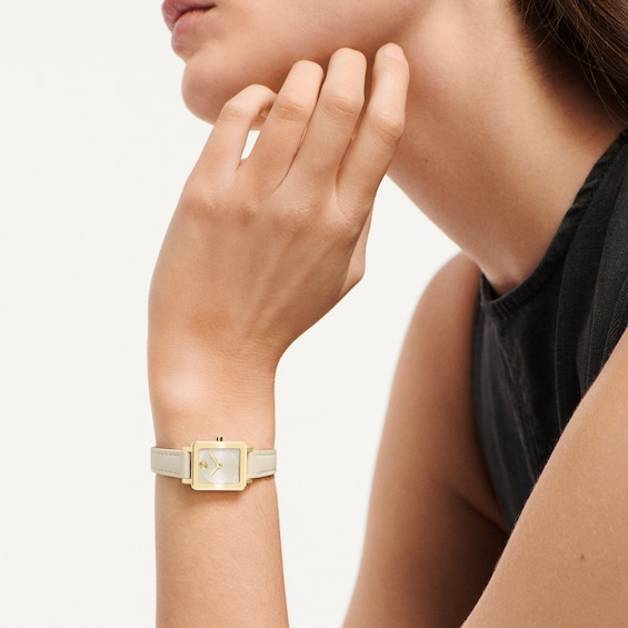 Ladies' Movado Bold® Evolution 2.0 Gold-Tone IP Stainless Steel Watch with Cream Leather Strap (Model: 3601381)