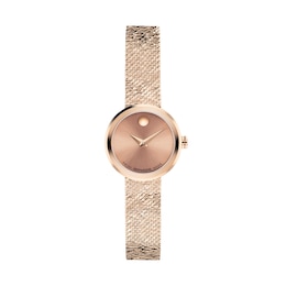 Ladies' Movado Museum Velura Mini Rose-Tone PVD Stainless Steel Watch with Rose-Tone Dial (Model: 0607892)
