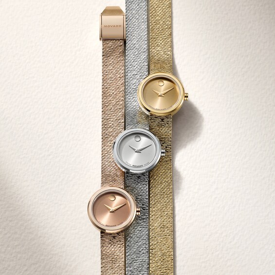 Ladies' Movado Museum Velura Mini Rose-Tone PVD Stainless Steel Watch with Rose-Tone Dial (Model: 0607892)