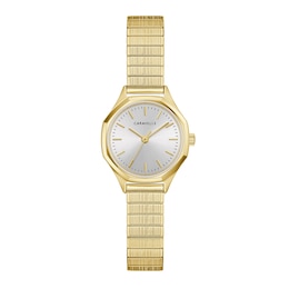 Ladies' Caravelle by Bulova Vintage Dress Quartz Gold-Tone IP Stainless Steel Watch with Silver-White Dial (Model: 44L268)
