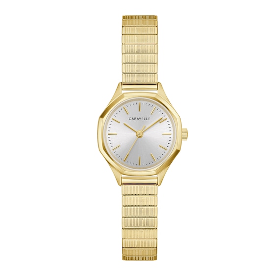 Ladies' Caravelle by Bulova Vintage Dress Quartz Gold-Tone IP Stainless Steel Watch with Silver-White Dial (Model: 44L268)