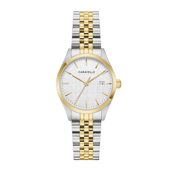 Ladies' Caravelle by Bulova Classic Quartz Two-Tone IP Stainless Steel Watch with Silver-White Dial (Model: 45M121)