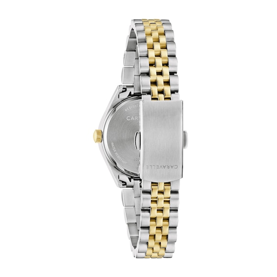 Ladies' Caravelle by Bulova Classic Quartz Two-Tone IP Stainless Steel Watch with Silver-White Dial (Model: 45M121)