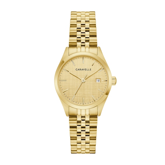Ladies' Caravelle by Bulova Classic Gold-Tone IP Stainless Steel Watch with Champagne Dial (Model: 44M117)