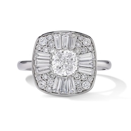 1-1/2 CT. T.W. Cushion-Cut Certified Lab-Grown Diamond Frame Engagement Ring in 14K White Gold (F/VS2)