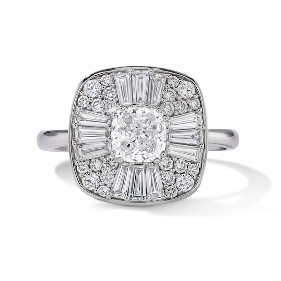 1-1/2 CT. T.w. Cushion-Cut Certified Lab-Grown Diamond Frame Engagement Ring in 14K White Gold (F/Vs2)