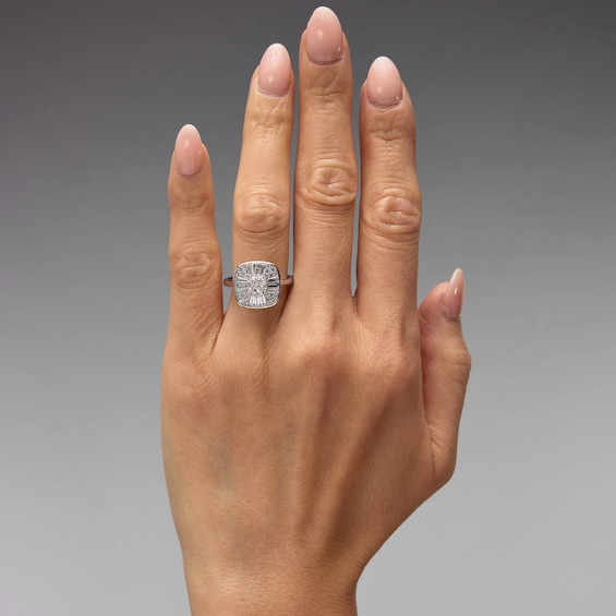 1-1/2 CT. T.w. Cushion-Cut Certified Lab-Grown Diamond Frame Engagement Ring in 14K White Gold (F/Vs2)