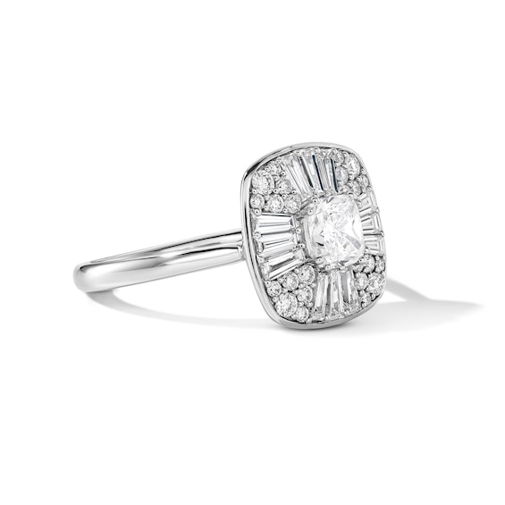 1-1/2 CT. T.w. Cushion-Cut Certified Lab-Grown Diamond Frame Engagement Ring in 14K White Gold (F/Vs2)