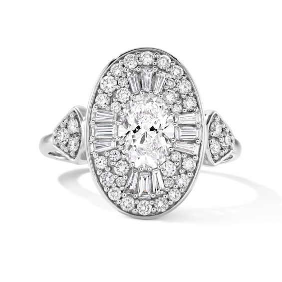 1-1/3 CT. T.w. Oval Certified Lab-Grown Diamond Double Frame Engagement Ring in 14K White Gold (F/Vs2)