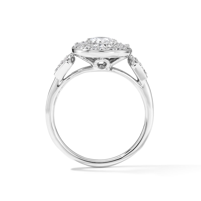 Main Image 2 of 1-1/3 CT. T.W. Oval Certified Lab-Grown Diamond Double Frame Engagement Ring in 14K White Gold (F/VS2)