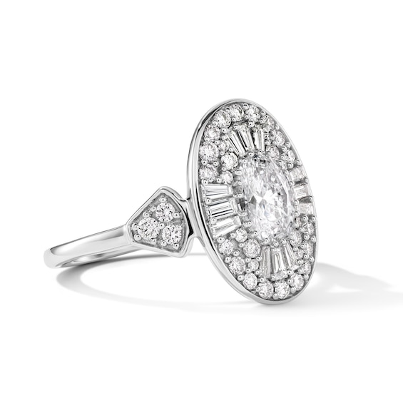 1-1/3 CT. T.w. Oval Certified Lab-Grown Diamond Double Frame Engagement Ring in 14K White Gold (F/Vs2)