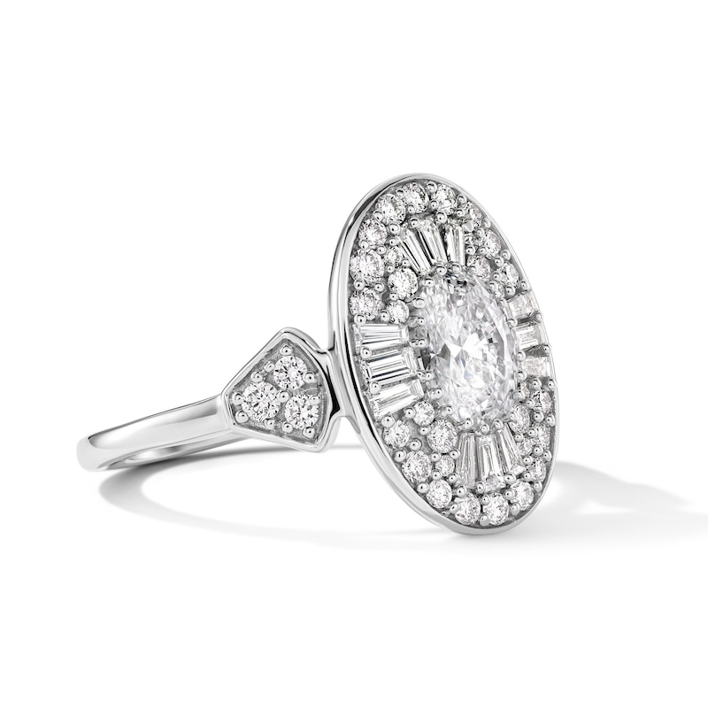 Main Image 3 of 1-1/3 CT. T.W. Oval Certified Lab-Grown Diamond Double Frame Engagement Ring in 14K White Gold (F/VS2)