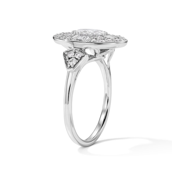 1-1/3 CT. T.w. Oval Certified Lab-Grown Diamond Double Frame Engagement Ring in 14K White Gold (F/Vs2)