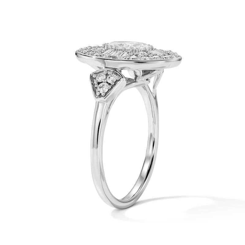 Main Image 4 of 1-1/3 CT. T.W. Oval Certified Lab-Grown Diamond Double Frame Engagement Ring in 14K White Gold (F/VS2)