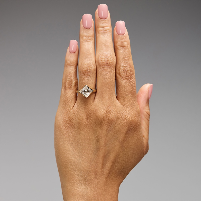 Main Image 2 of 2-3/8 CT. T.W. Certified Elongated Hexagon and Triangle-Cut Three-Stone Engagement Ring in 14K Gold (F/VS2)