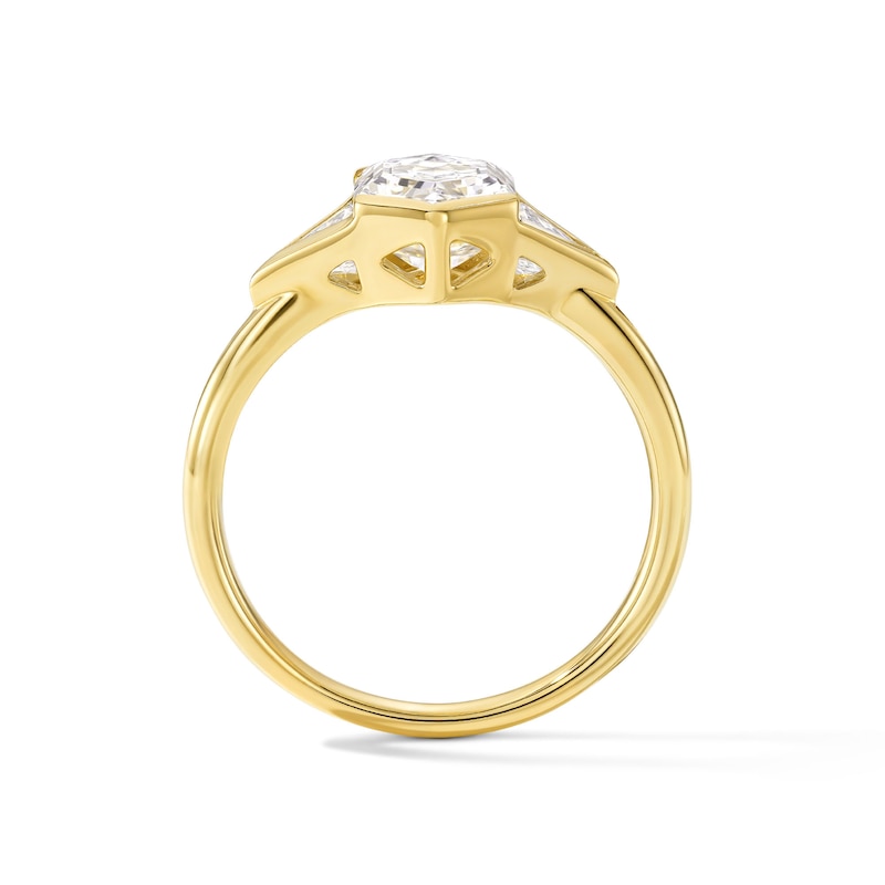 Main Image 3 of 2-3/8 CT. T.W. Certified Elongated Hexagon and Triangle-Cut Three-Stone Engagement Ring in 14K Gold (F/VS2)