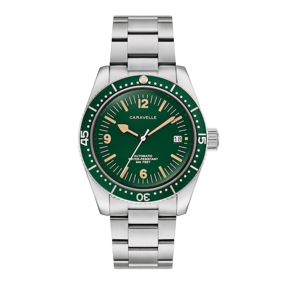 Men's Caravelle by Bulova Sea Hunter Stainless Steel Watch with Green Dial (Model: 43B179)
