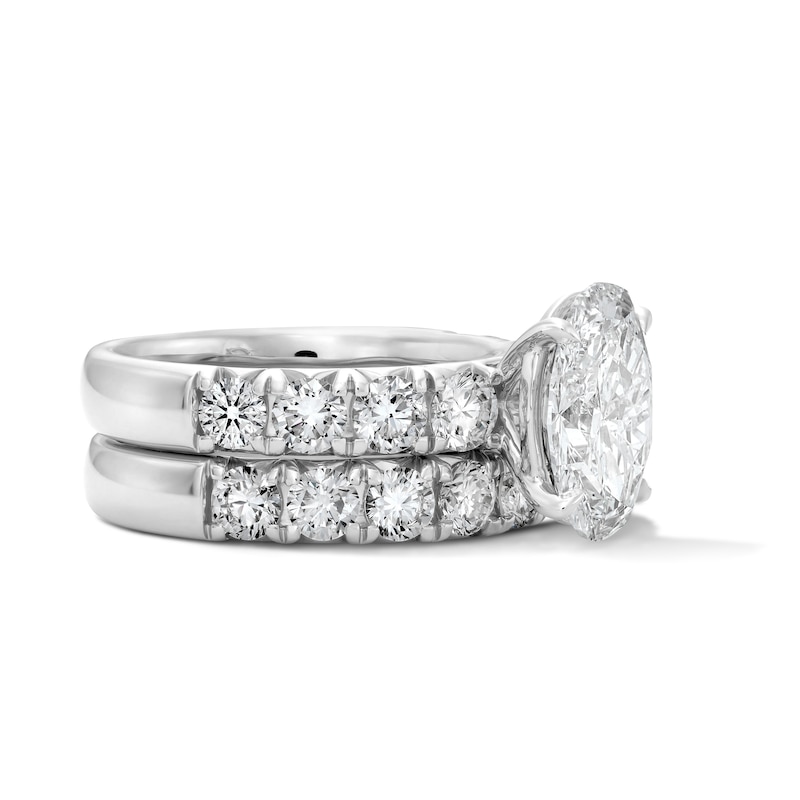 Main Image 3 of 5-1/2 CT. T.W. Oval Certified Lab-Grown Diamond Bridal Set in 14K White Gold (F/VS2)