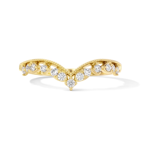 1/5 CT. T.w. Diamond Milgrain Chevron Contour Band in 10K Yellow Gold