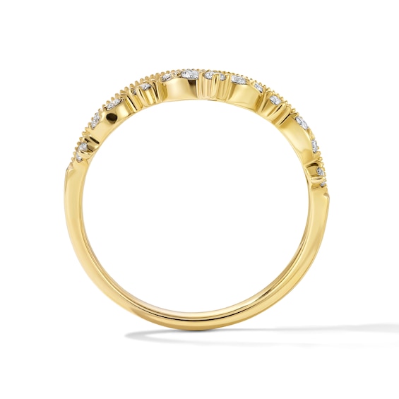 1/5 CT. T.w. Diamond Milgrain Chevron Contour Band in 10K Yellow Gold