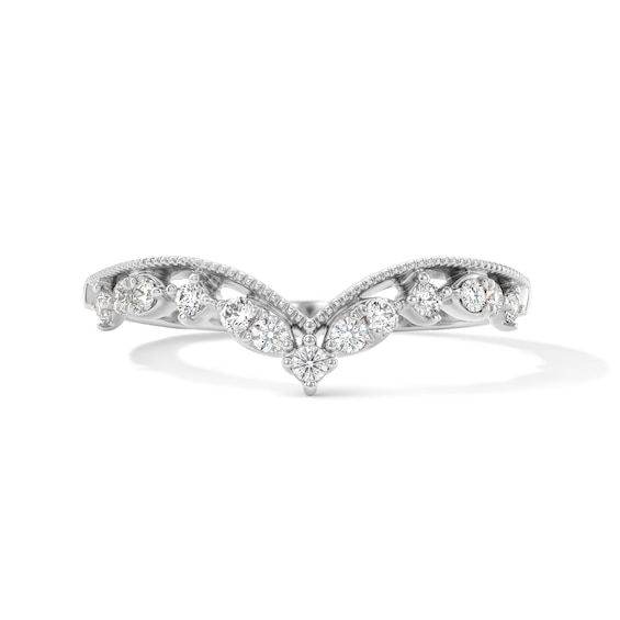 1/5 CT. T.w. Diamond Milgrain Chevron Contour Band in 10K White Gold