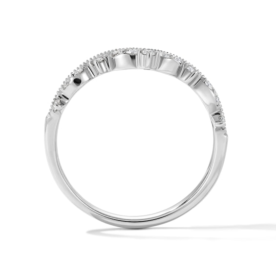 1/5 CT. T.w. Diamond Milgrain Chevron Contour Band in 10K White Gold