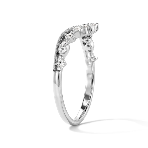 1/5 CT. T.w. Diamond Milgrain Chevron Contour Band in 10K White Gold