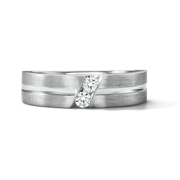 1/5 CT. T.W. Lab-Grown Diamond Slant Center Grooved Wedding Band in Sterling Silver (F/VS2)
