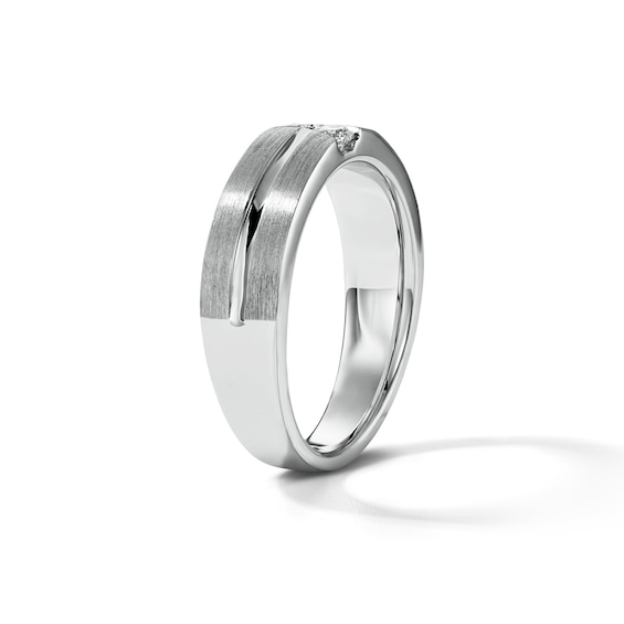 1/5 CT. T.w. Lab-Grown Diamond Slant Center Grooved Wedding Band in Sterling Silver (F/Vs2)