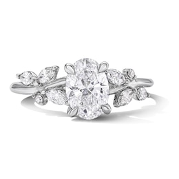 1-1/3 CT. T.W. Oval Certified Lab-Grown Diamond Floral Engagement Ring in 14K White Gold (F/VS2)