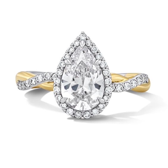 1-7/8 CT. T.w. Pear-Shaped Certified Lab-Grown Diamond Frame Engagement Ring 14K Two-Tone Gold (F/Vs2)