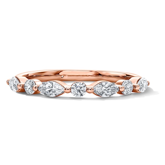 1/2 CT. T.w. Marquise-Cut and Round Certified Diamond Band in 14K Rose Gold (I/Si2)