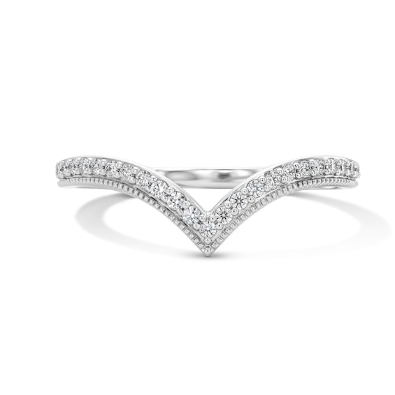 1/6 CT. T.w. Lab-Grown Diamond Chevron Milgrain Anniversary Band in 14K White Gold (F/Vs2)