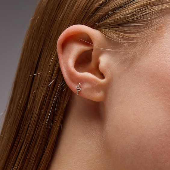 Textured Snake Single Cartilage Stud Earring in 14K White Gold