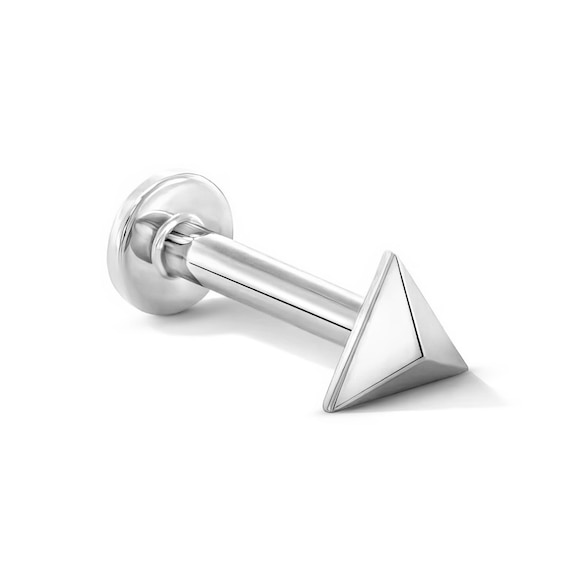 Triangle Single Cartilage Stud Earring in Solid 14K White Gold