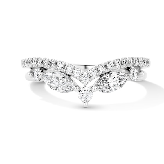 5/8 CT. T.w. Marquise-Cut Lab-Grown Diamond Two-Row Chevron Anniversary Band in 14K White Gold (F/Vs2)
