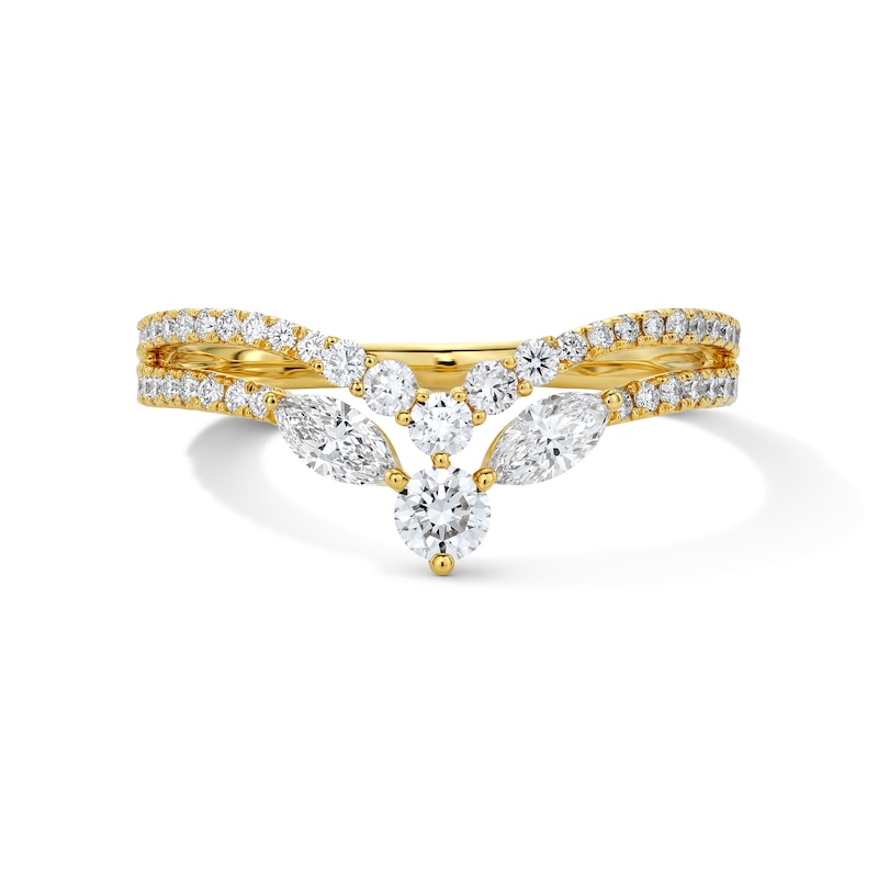 Main Image 1 of 5/8 CT. T.W. Marquise-Cut Lab-Grown Diamond Two-Row Chevron Anniversary Band in 14K Gold (F/VS2)