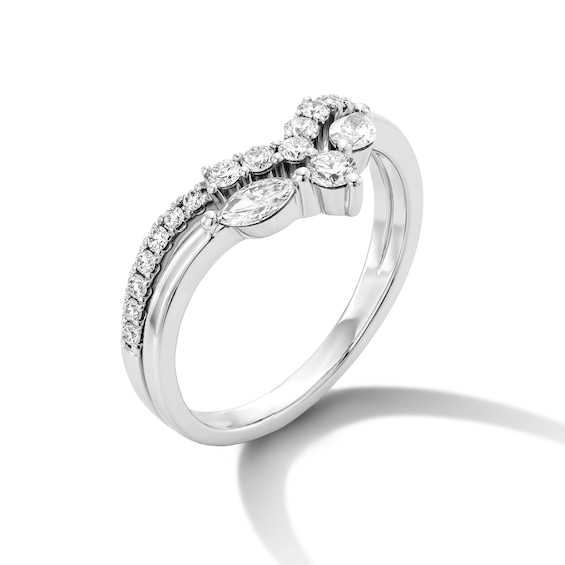 1/2 CT. T.w. Marquise-Cut Lab-Grown Diamond Two-Row Chevron Anniversary Band in 14K White Gold (F/Vs2)