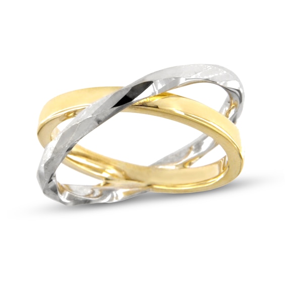 Mirror Diamond-Cut Crossover Tube Ring in Semi-Solid 10K Two-Tone Gold